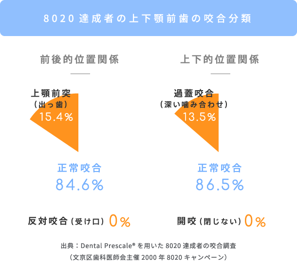 8020達成者の上下顎前歯の咬合分類